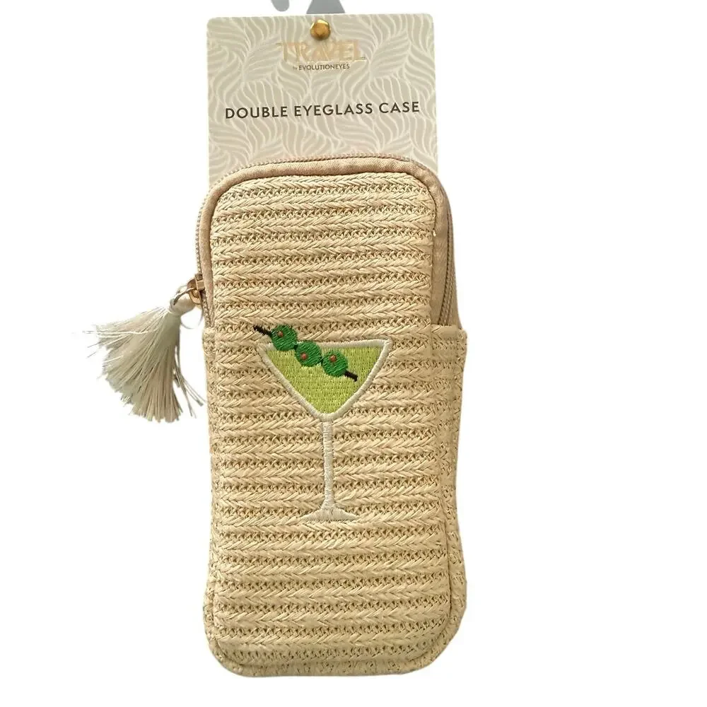 Evolution Eyes Travel Double Eyeglass Case Martini Straw NWT